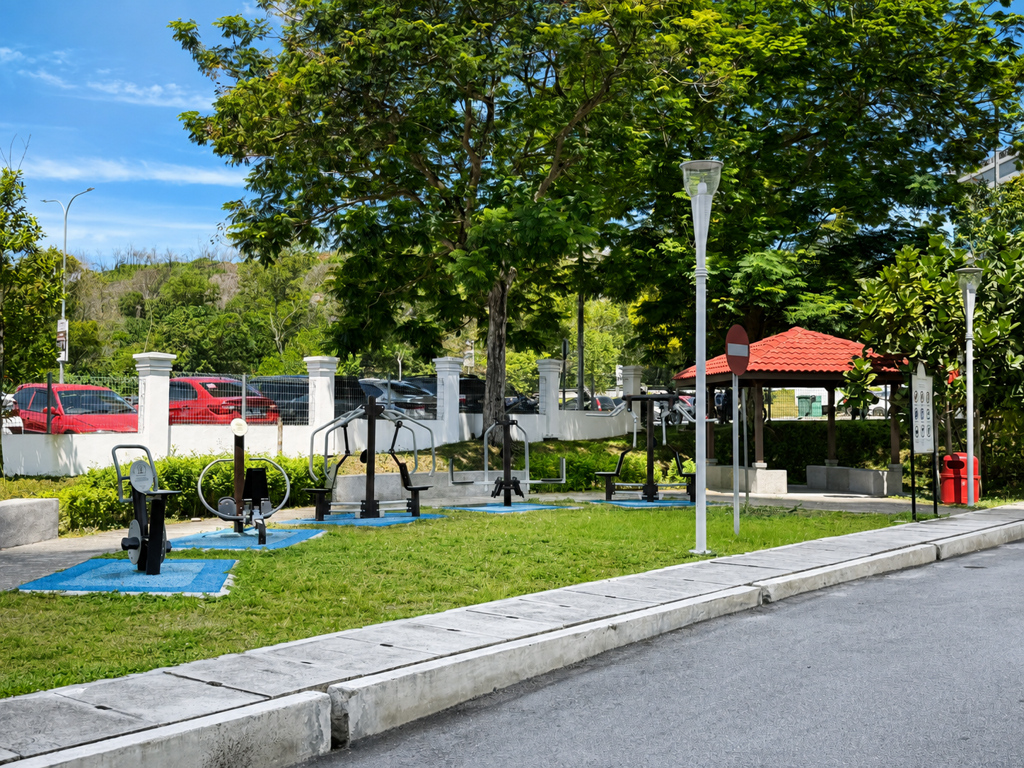 Acacia outdoor exercise area with fitness equipment